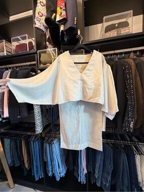 Zara Cream Layered V-Neck Skirt Set